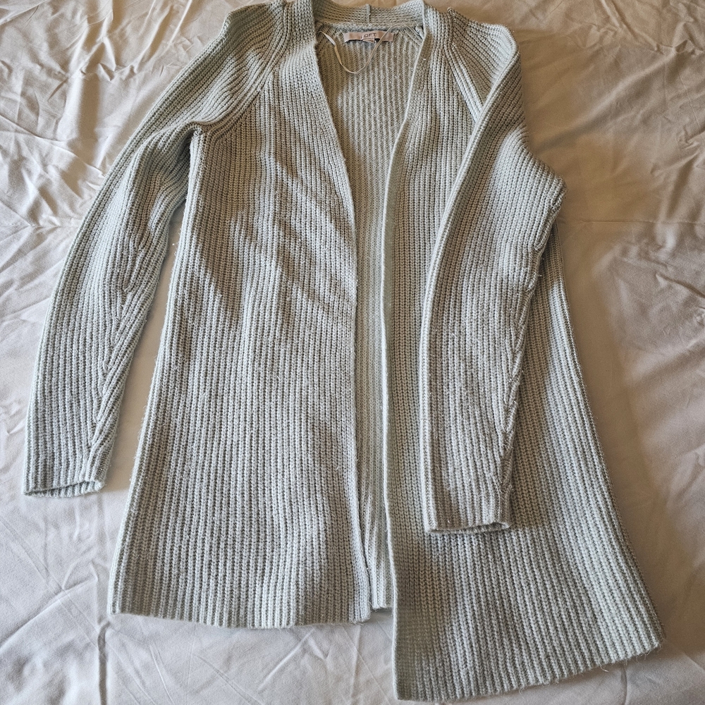 LOFT Women's Ribbed Open Cardigan - Light Gray